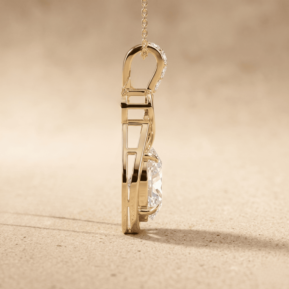 Gold Infinity Pendant Necklace with Oval Clear Stone