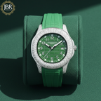 Green Silicon Belt Digit Dial Automatic Moissanite Wrist Watch