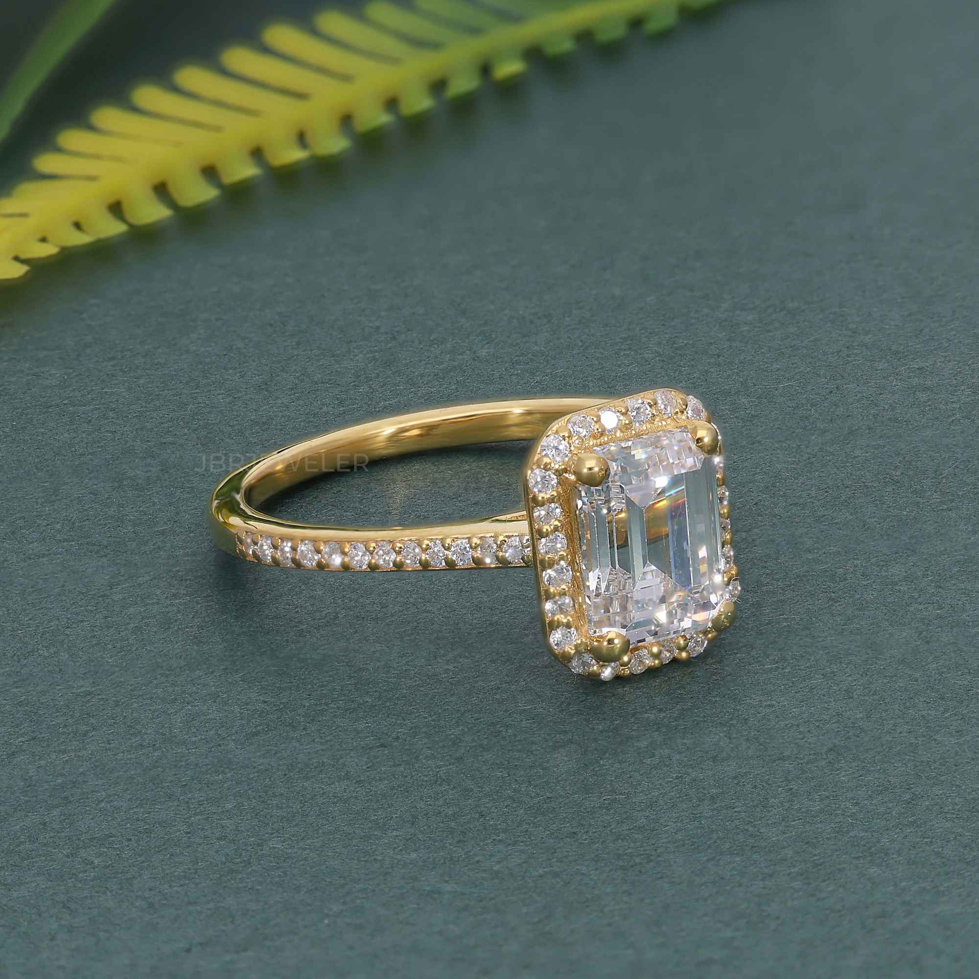 Halo Emerald Lab Grown Diamond Engagement Ring with Side Stones - JBR Jeweler