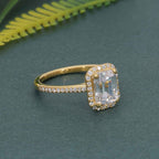 Halo Emerald Moissanite Diamond Engagement Ring with Side Stones - JBR Jeweler