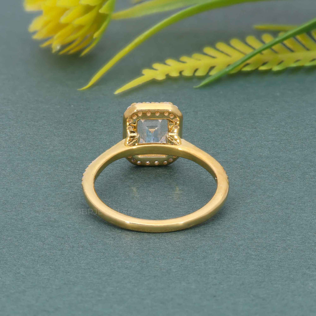 Halo Emerald Moissanite Diamond Engagement Ring with Side Stones - JBR Jeweler