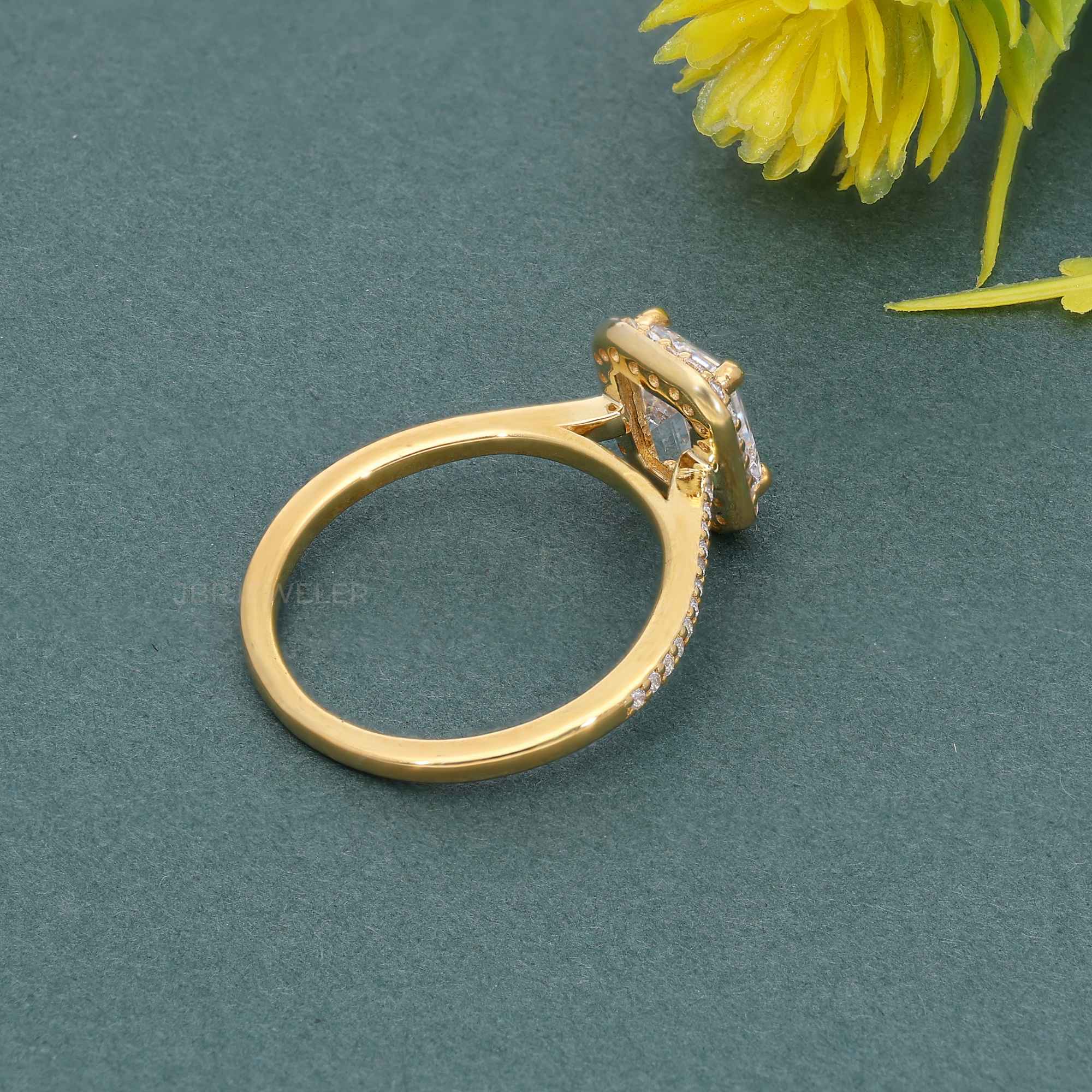 Halo Emerald Moissanite Diamond Engagement Ring with Side Stones - JBR Jeweler