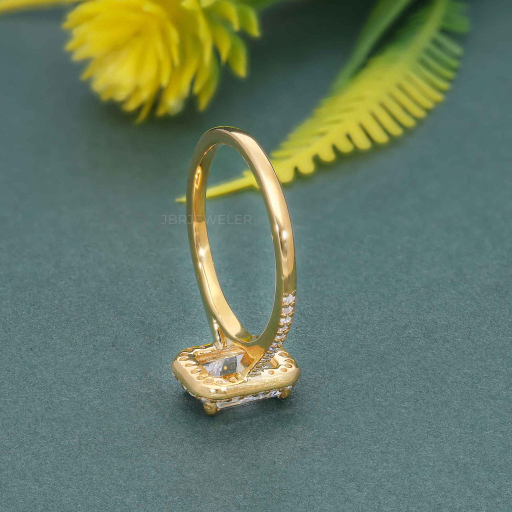 Halo Emerald Moissanite Diamond Engagement Ring with Side Stones - JBR Jeweler