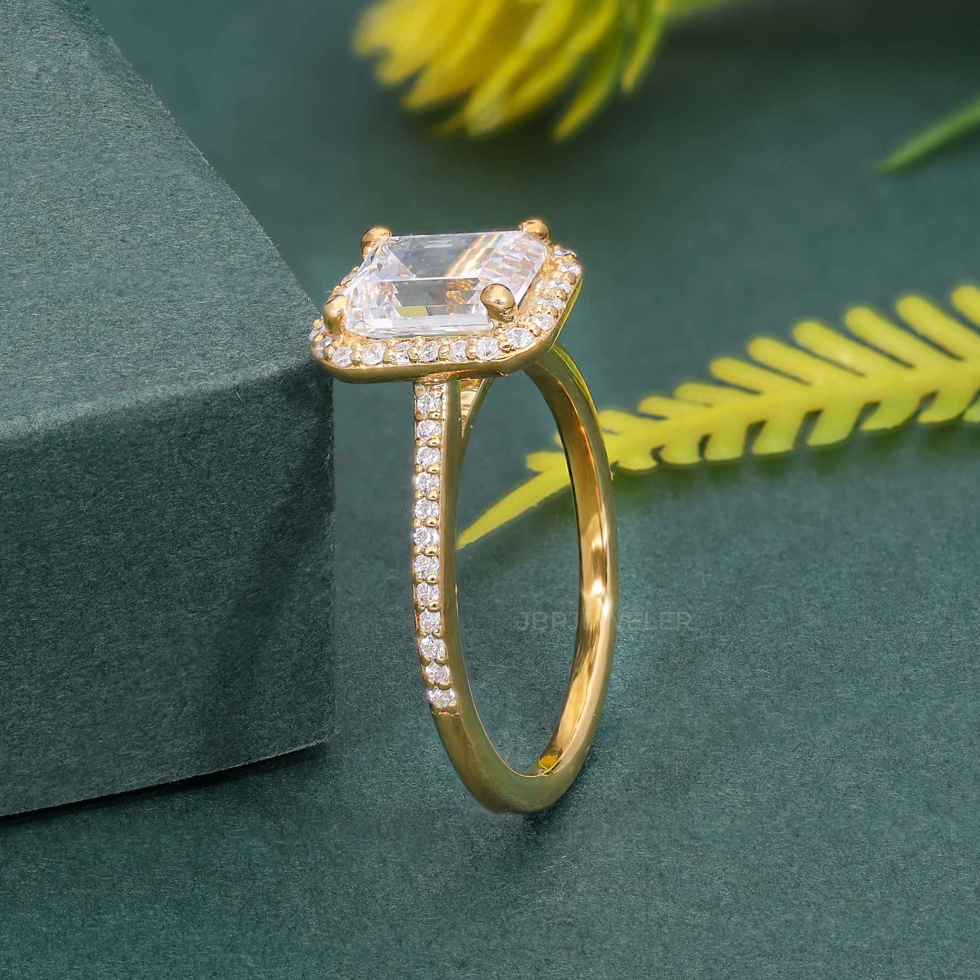 Halo Emerald Lab Grown Diamond Engagement Ring with Side Stones - JBR Jeweler