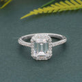Halo Emerald Moissanite Diamond Engagement Ring with Side Stones - JBR Jeweler
