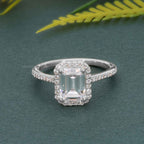 Halo Emerald Moissanite Diamond Engagement Ring with Side Stones - JBR Jeweler