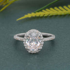 Halo Oval Moissanite Diamond Engagement Ring with Side Stones - JBR Jeweler