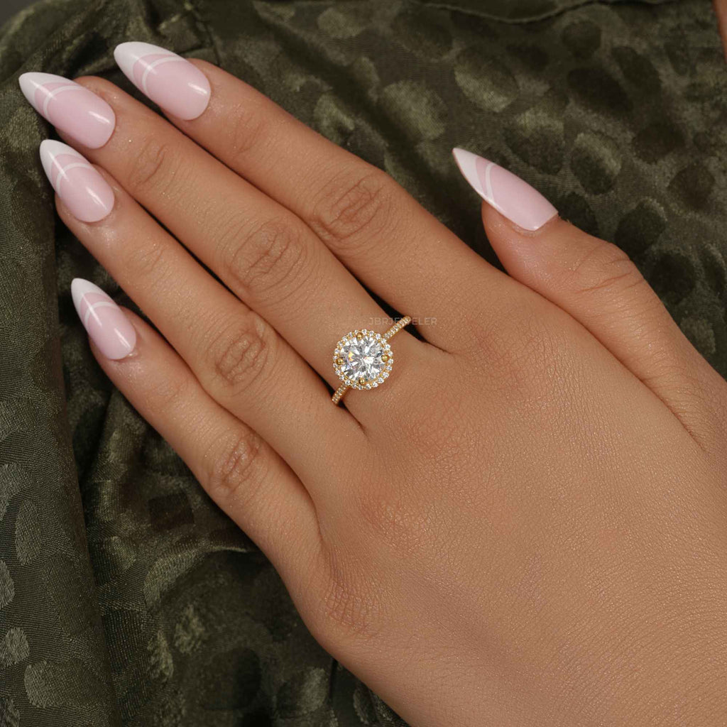 Halo Round Lab Grown Diamond Engagement Ring with Side Stones - JBR Jeweler