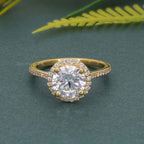Halo Round Moissanite Diamond Engagement Ring with Side Stones - JBR Jeweler