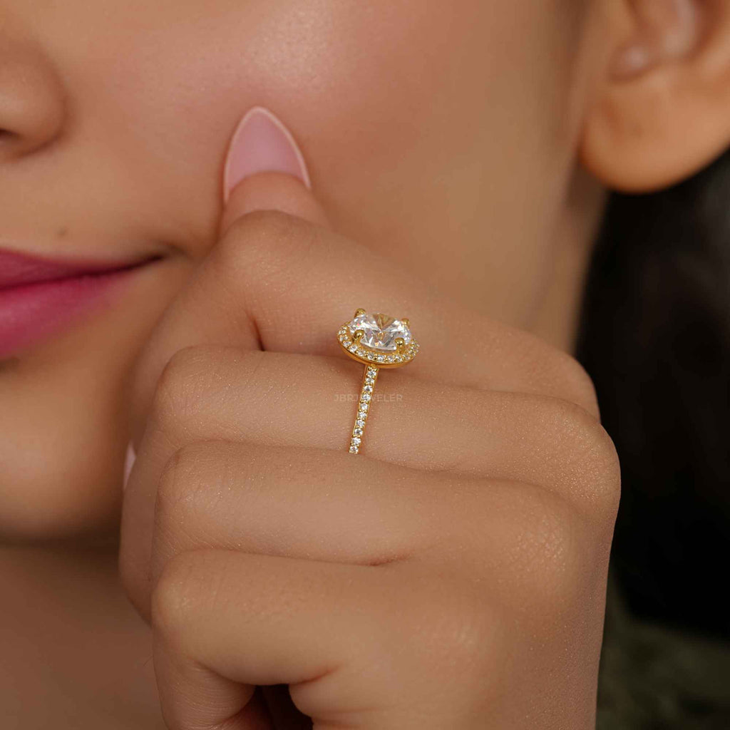 Halo Round Lab Grown Diamond Engagement Ring with Side Stones - JBR Jeweler