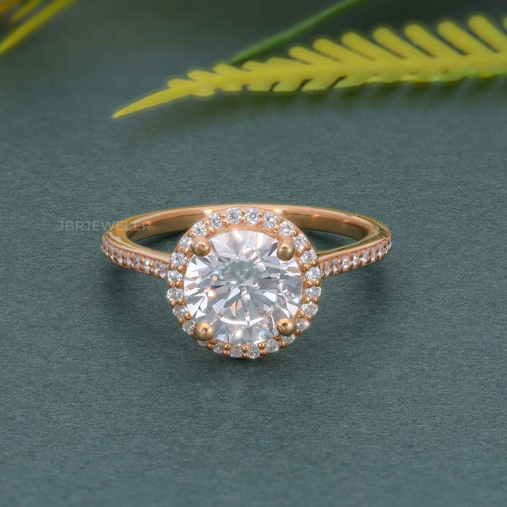 Halo Round Lab Grown Diamond Engagement Ring with Side Stones - JBR Jeweler