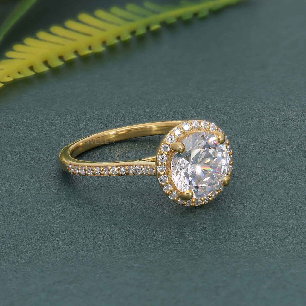 Halo Round Lab Grown Diamond Engagement Ring with Side Stones - JBR Jeweler