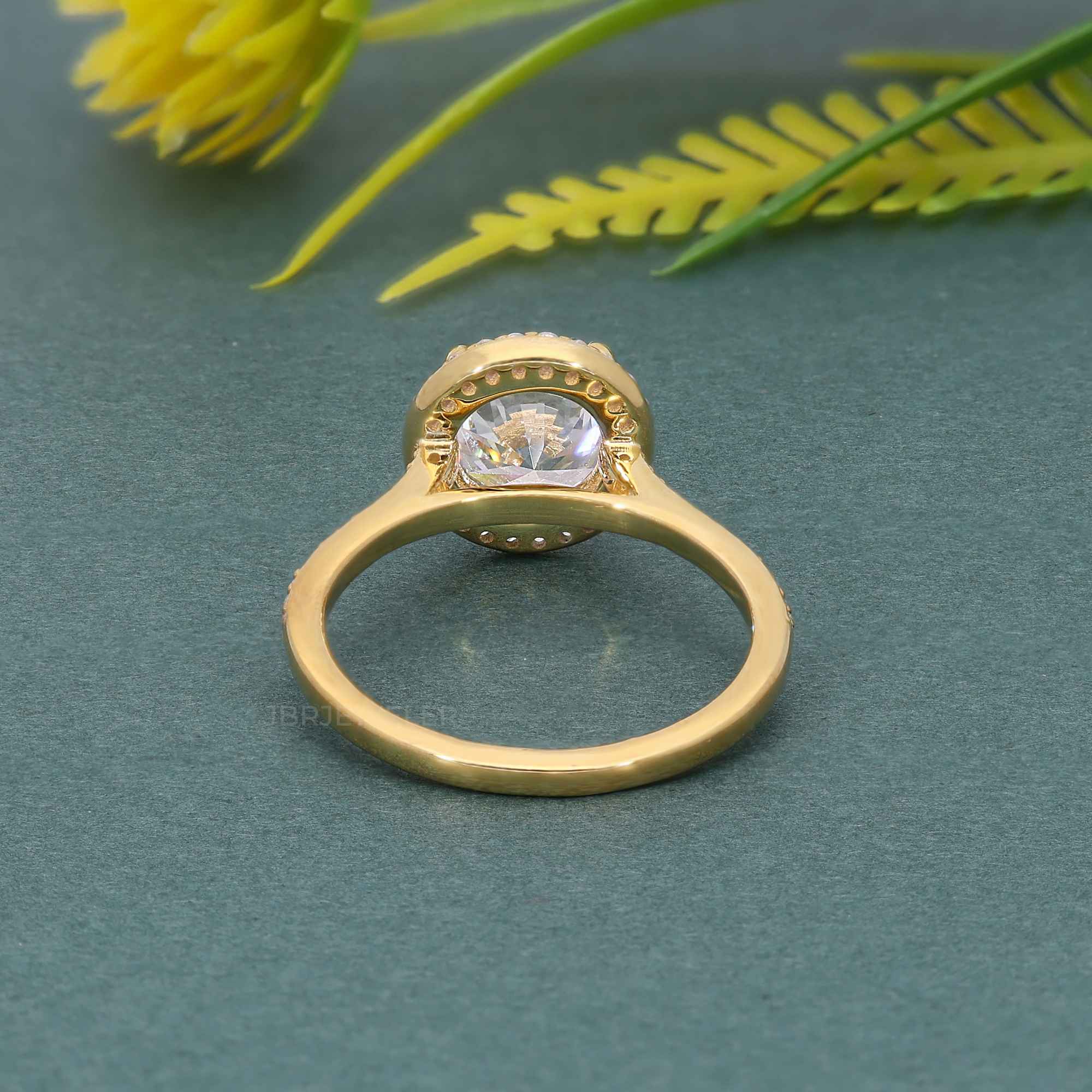 Halo Round Moissanite Diamond Engagement Ring with Side Stones - JBR Jeweler