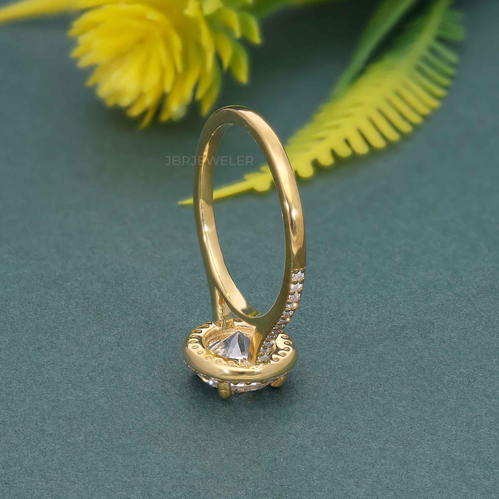 Halo Round Moissanite Diamond Engagement Ring with Side Stones - JBR Jeweler
