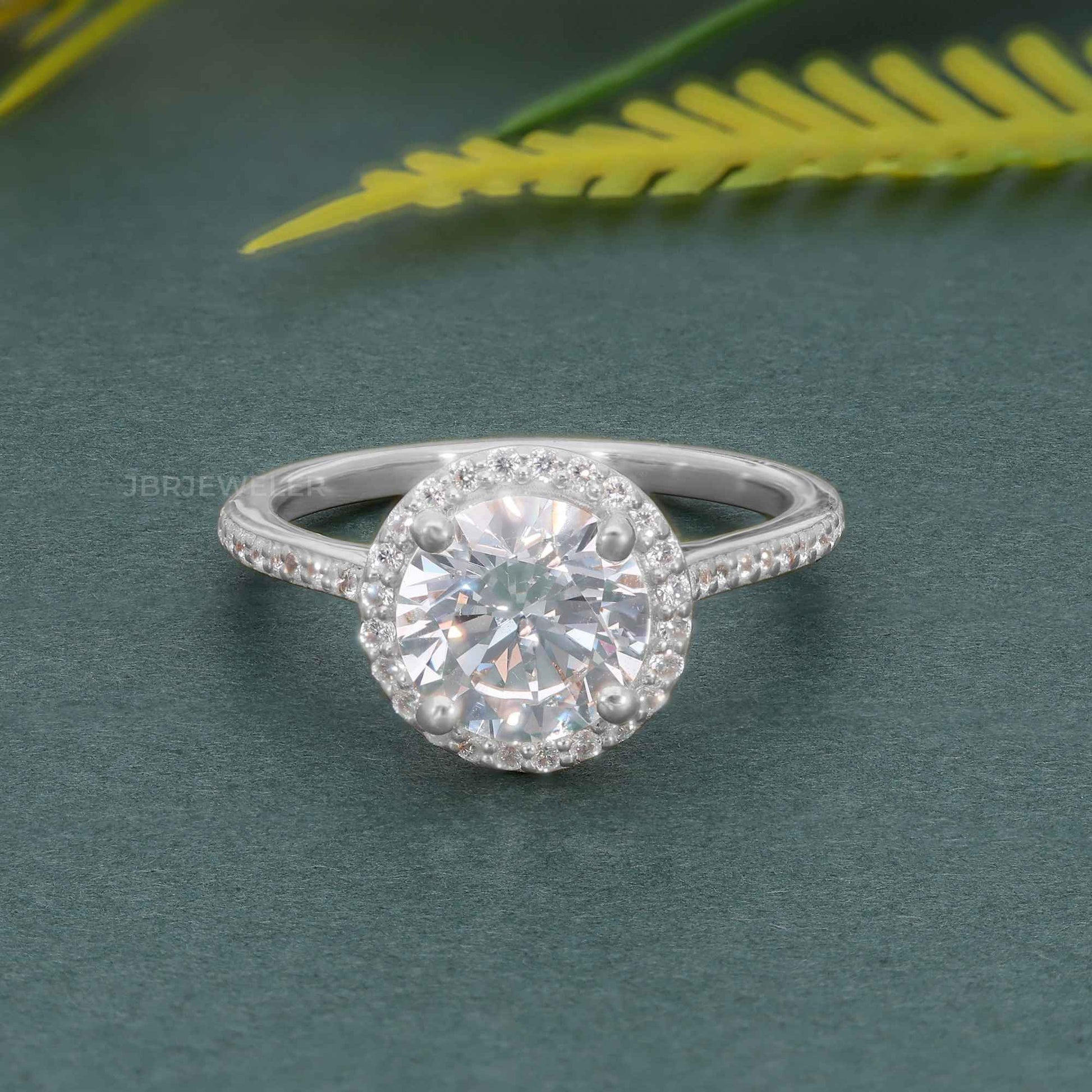 Halo Round Lab Grown Diamond Engagement Ring with Side Stones