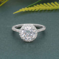 Halo Round Moissanite Diamond Engagement Ring with Side Stones - JBR Jeweler