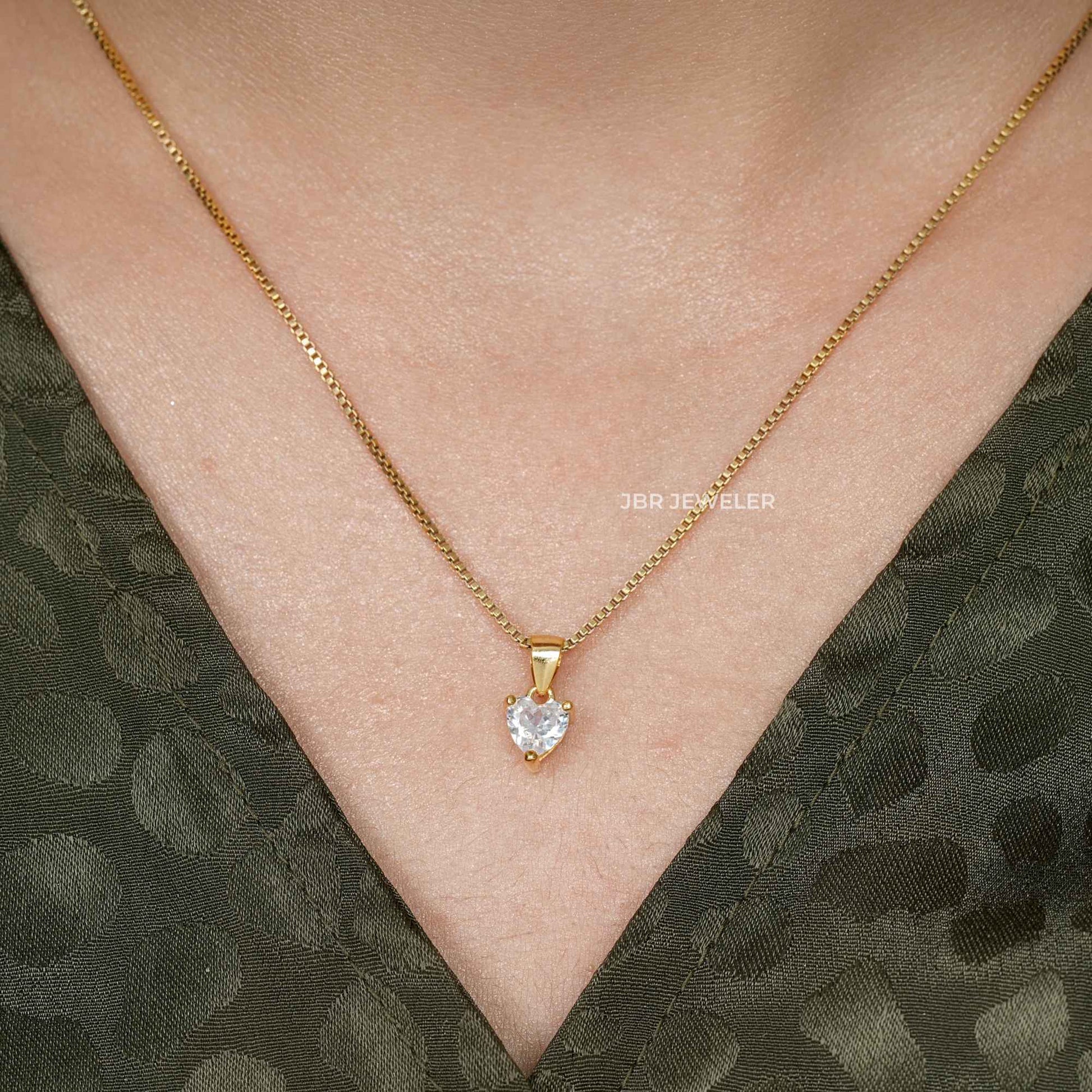 14K Solid Gold 1 Carat Heart Cut Lab Grown Diamond Solitaire Pendant Necklaces for Women