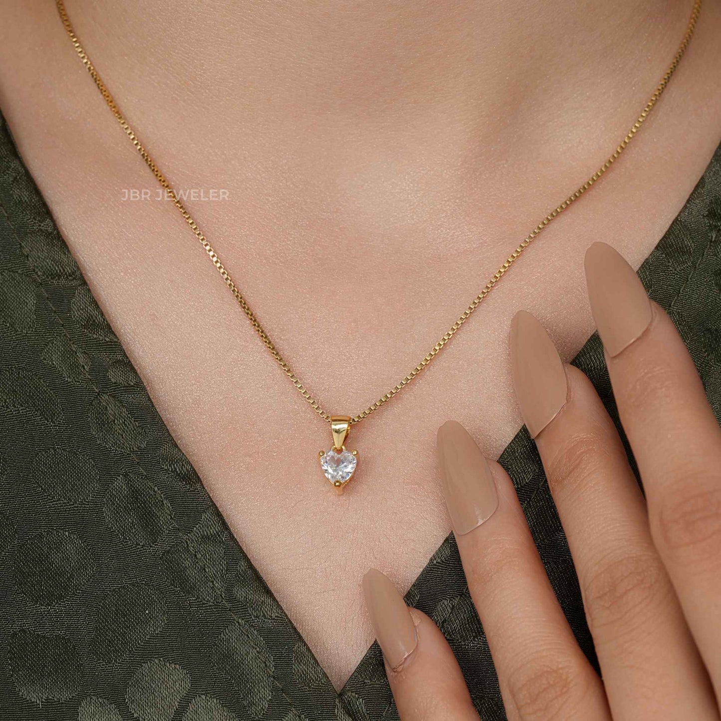 14K Solid Gold 1 Carat Heart Cut Lab Grown Diamond Solitaire Pendant Necklaces for Women