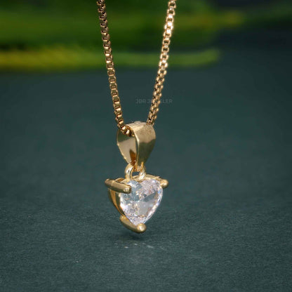 14K Solid Gold 1 Carat Heart Cut Lab Grown Diamond Solitaire Pendant Necklaces for Women