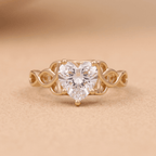 Heart lab grown diamond ring 14K gold Celtic dragon