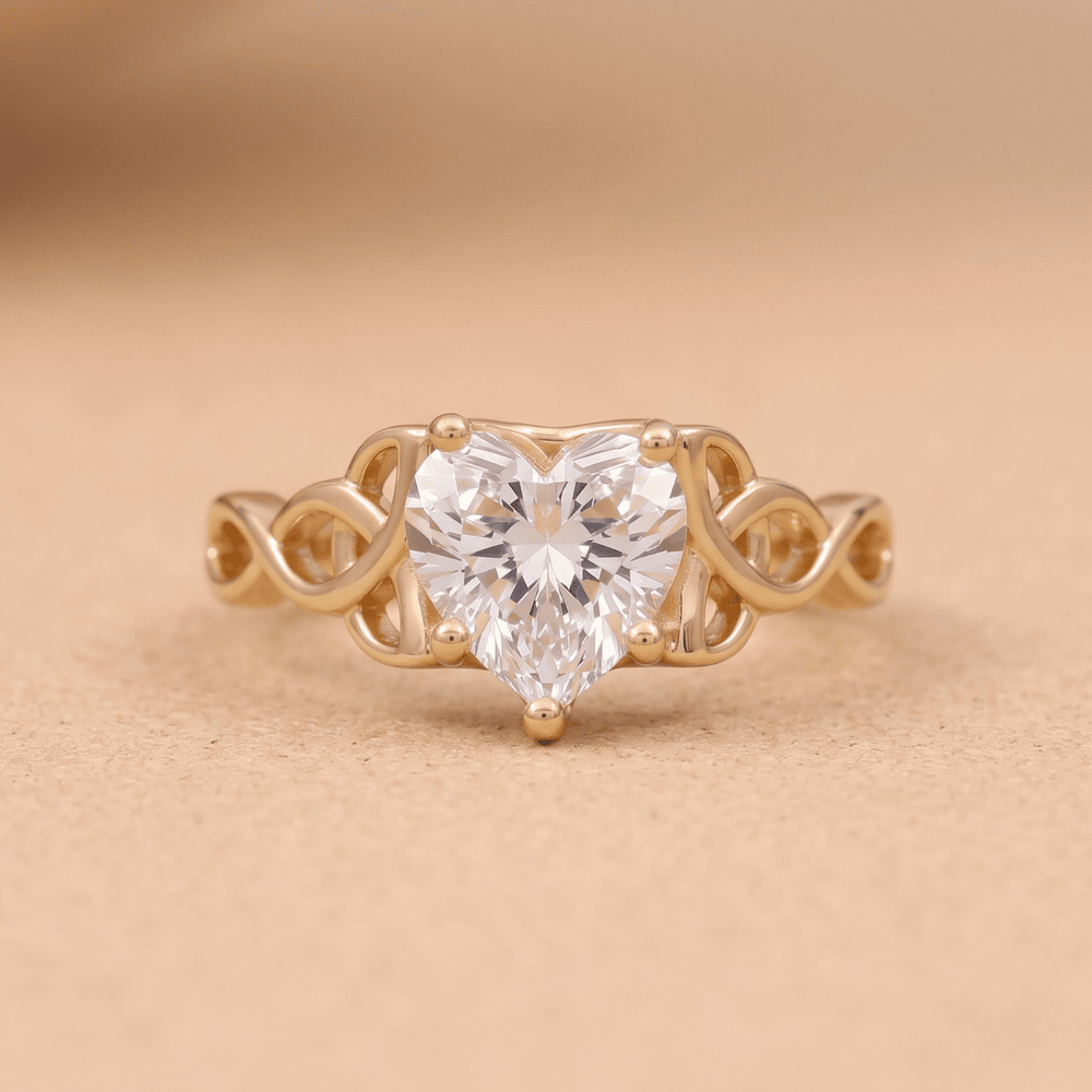 Heart lab grown diamond ring 14K gold Celtic dragon