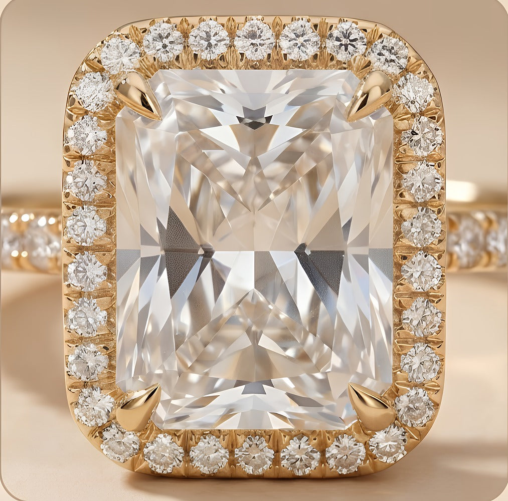Moissanite proposal ring with sparkling hidden halo detail