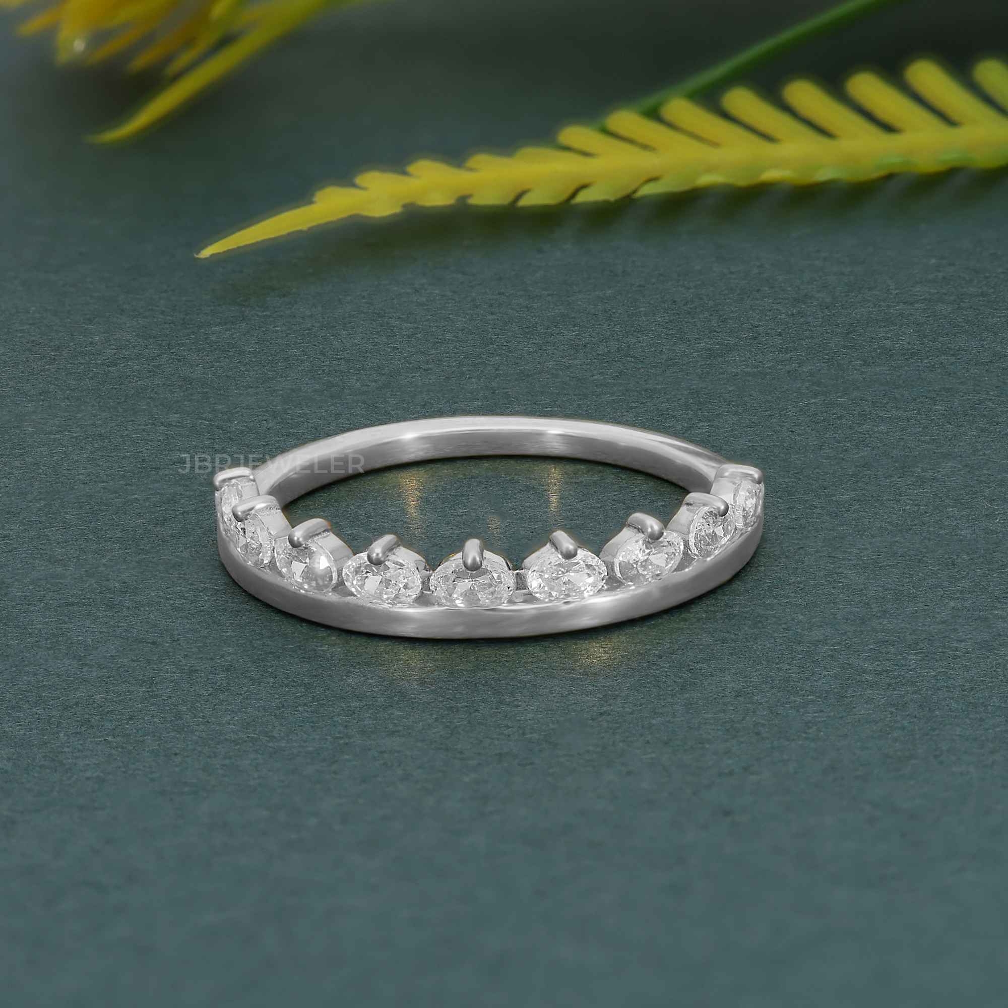 Horizontal Oval Lab Diamond Half Eternity Wedding Band - JBR Jeweler