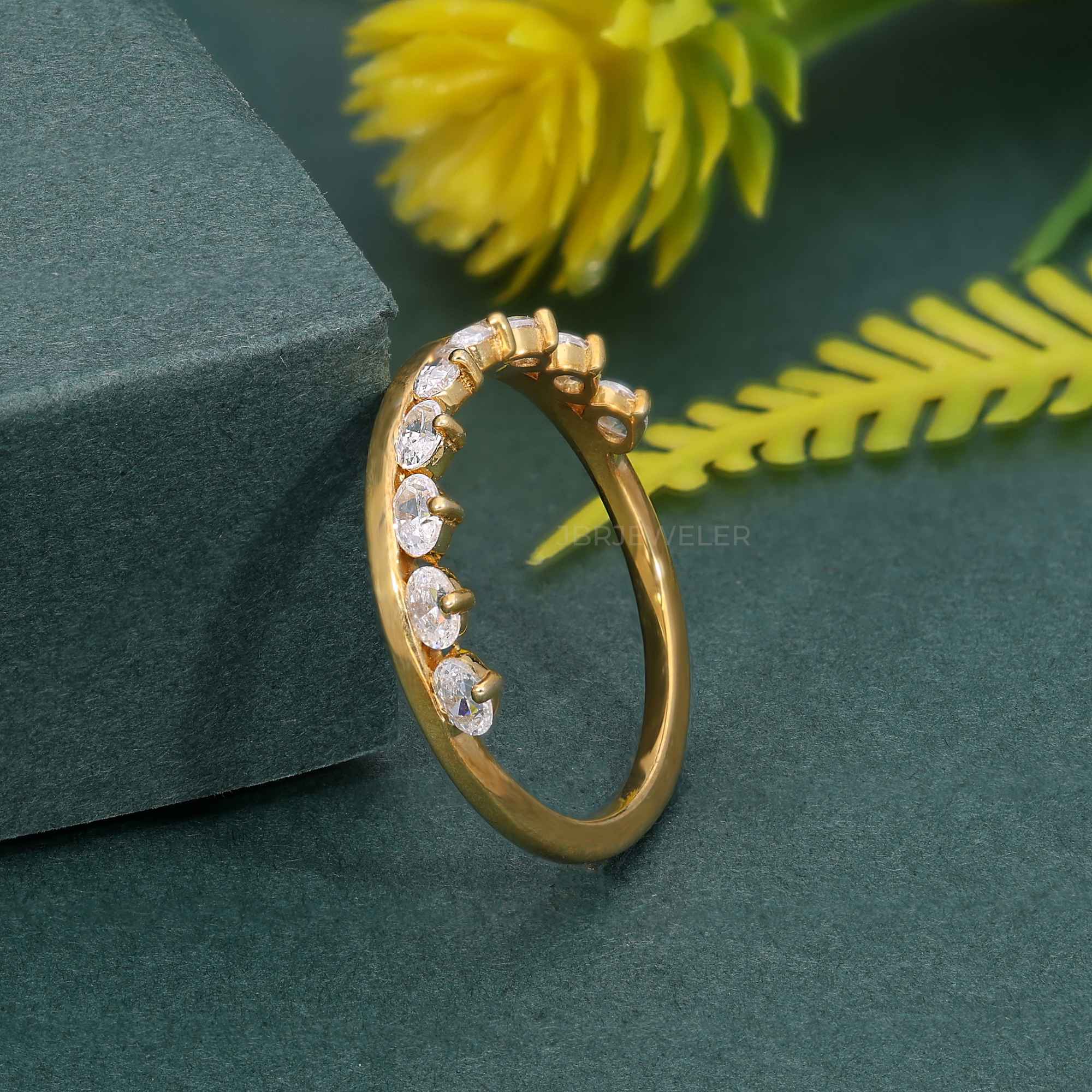 Horizontal Oval Moissanite Diamond Half Eternity Wedding Band - JBR Jeweler