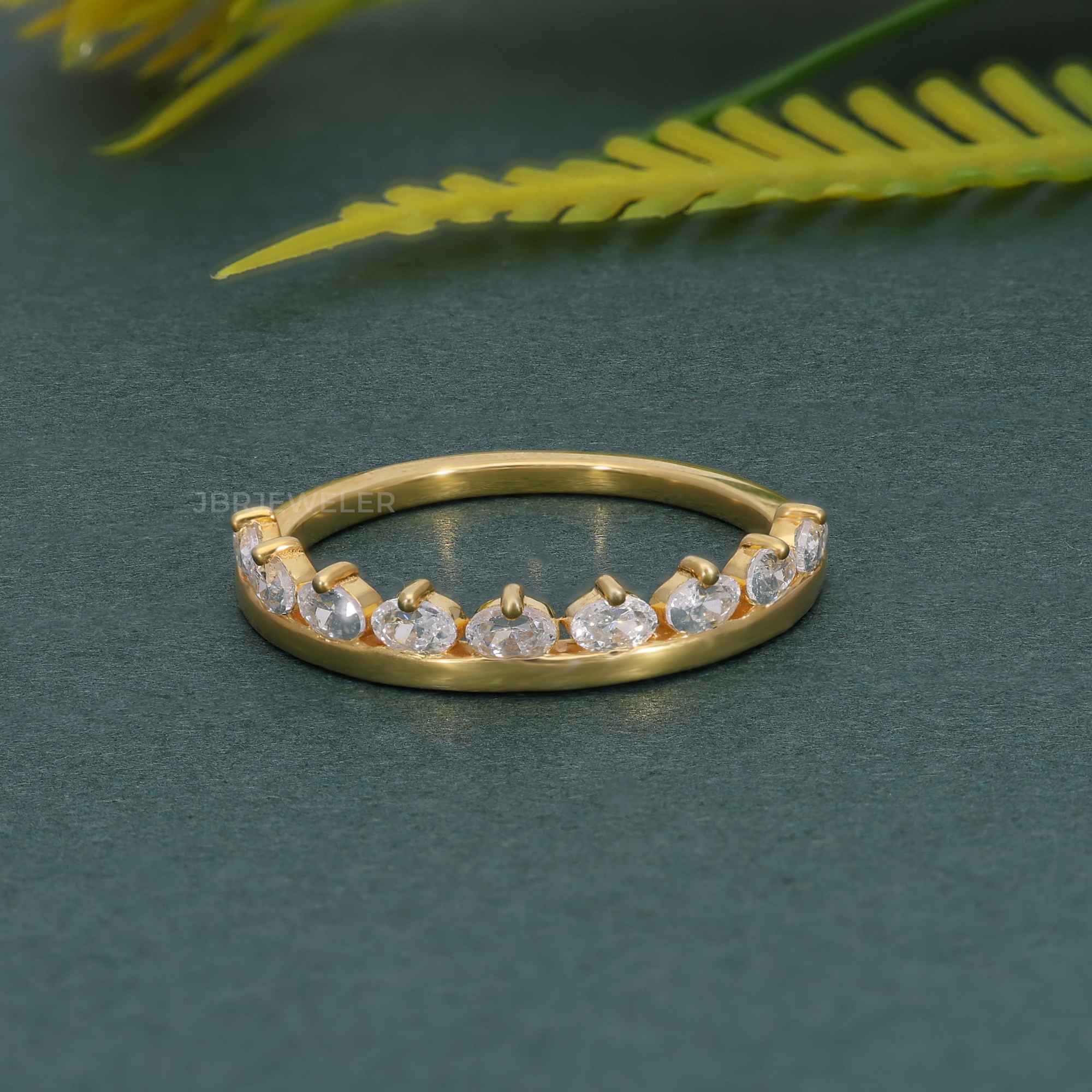 Horizontal Oval Lab Diamond Half Eternity Wedding Band - JBR Jeweler