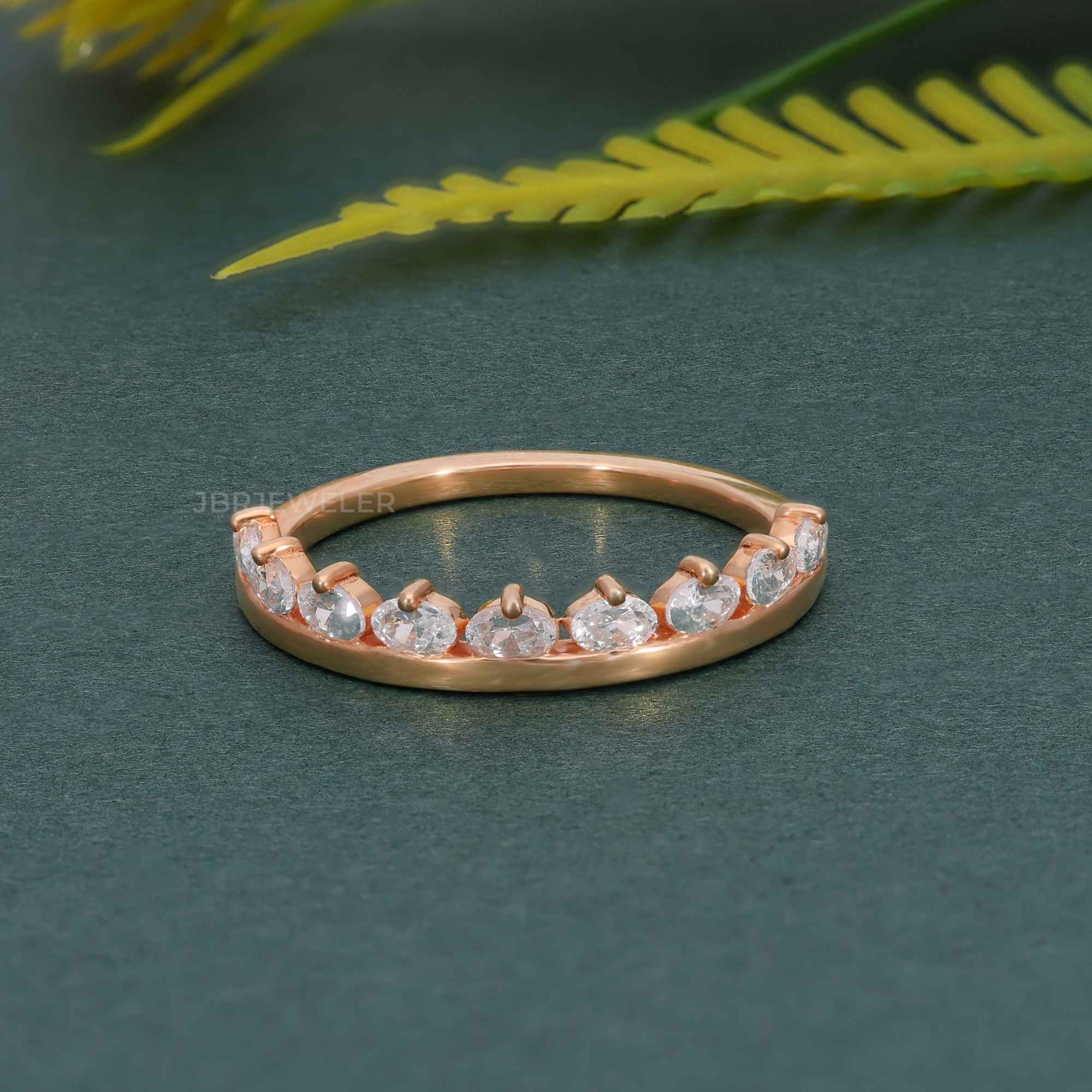 Horizontal Oval Lab Diamond Half Eternity Wedding Band - JBR Jeweler