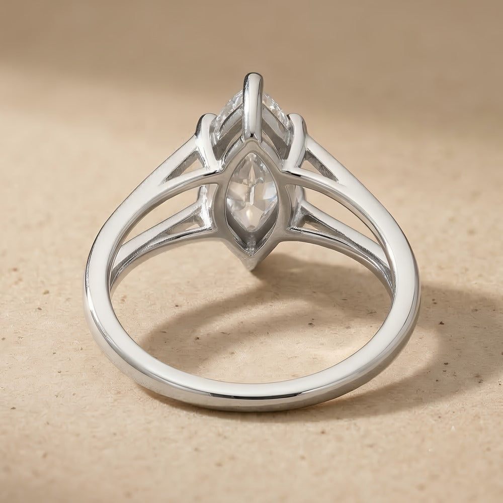 Marquise cut diamond ring top angle view