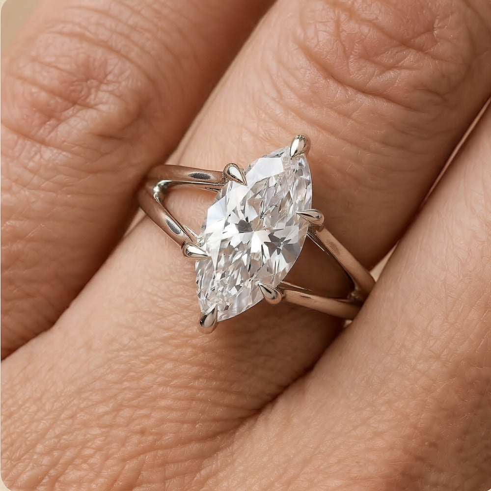 Ethically sourced marquise diamond bridal ring