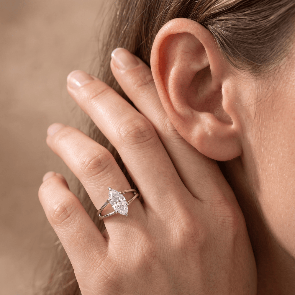 Marquise bridal ring on model's hand