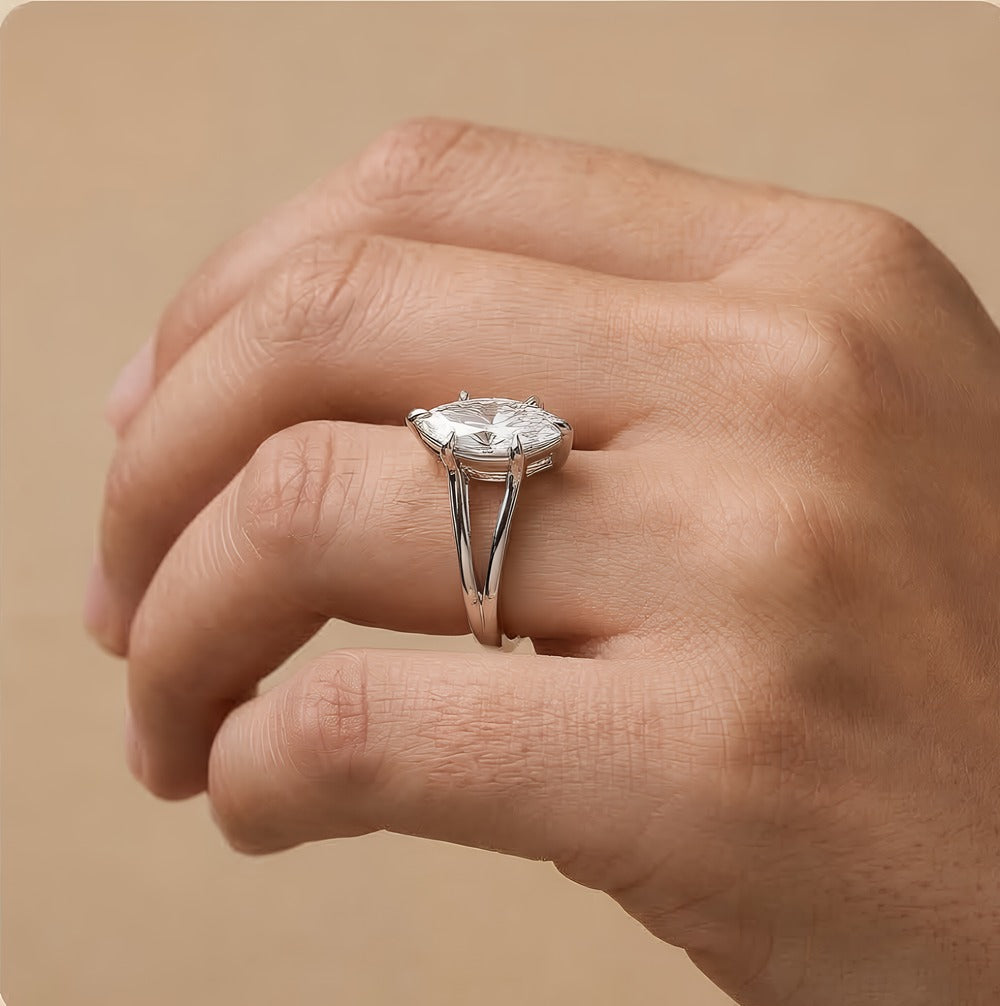 Close-up sparkle detail of marquise lab grown diamond