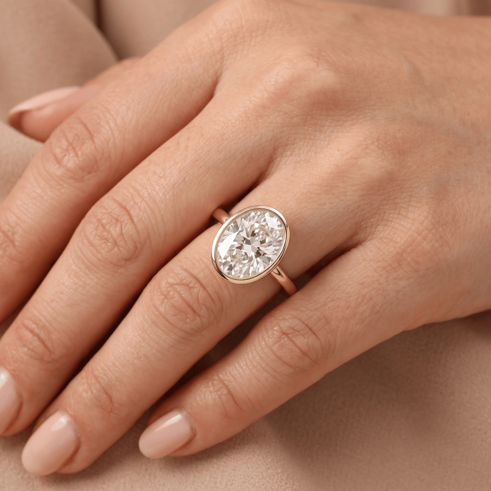 Oval lab grown diamond ring in 14K yellow gold 
