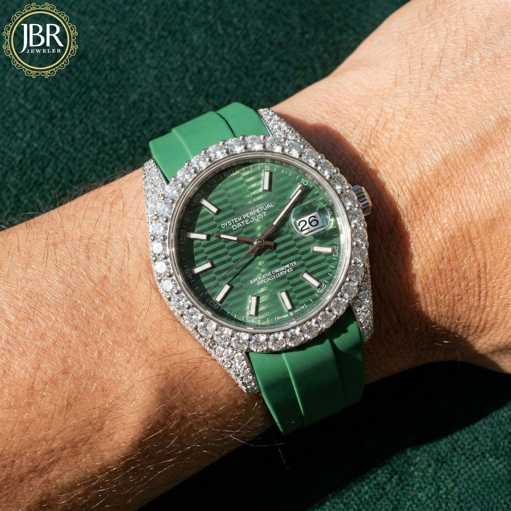 Iced Out Green Dial VVS Moissanite Hip Hop Automatic Luxury Watch JBR JEWELER