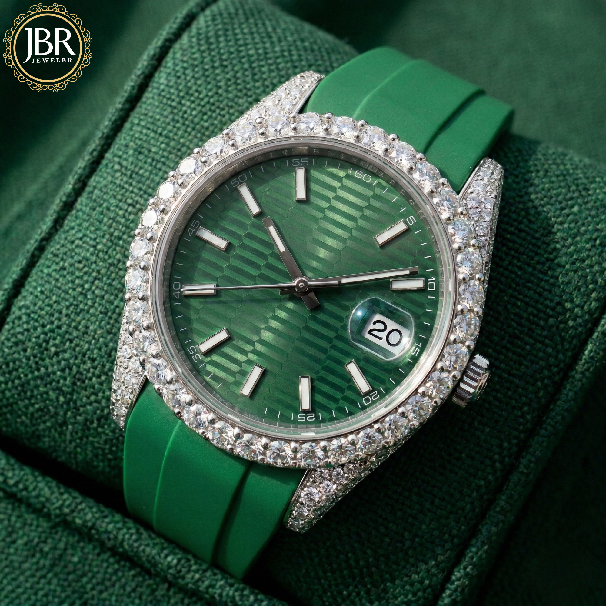 Iced Out Green Dial VVS Moissanite Hip Hop Automatic Luxury Watch JBR JEWELER