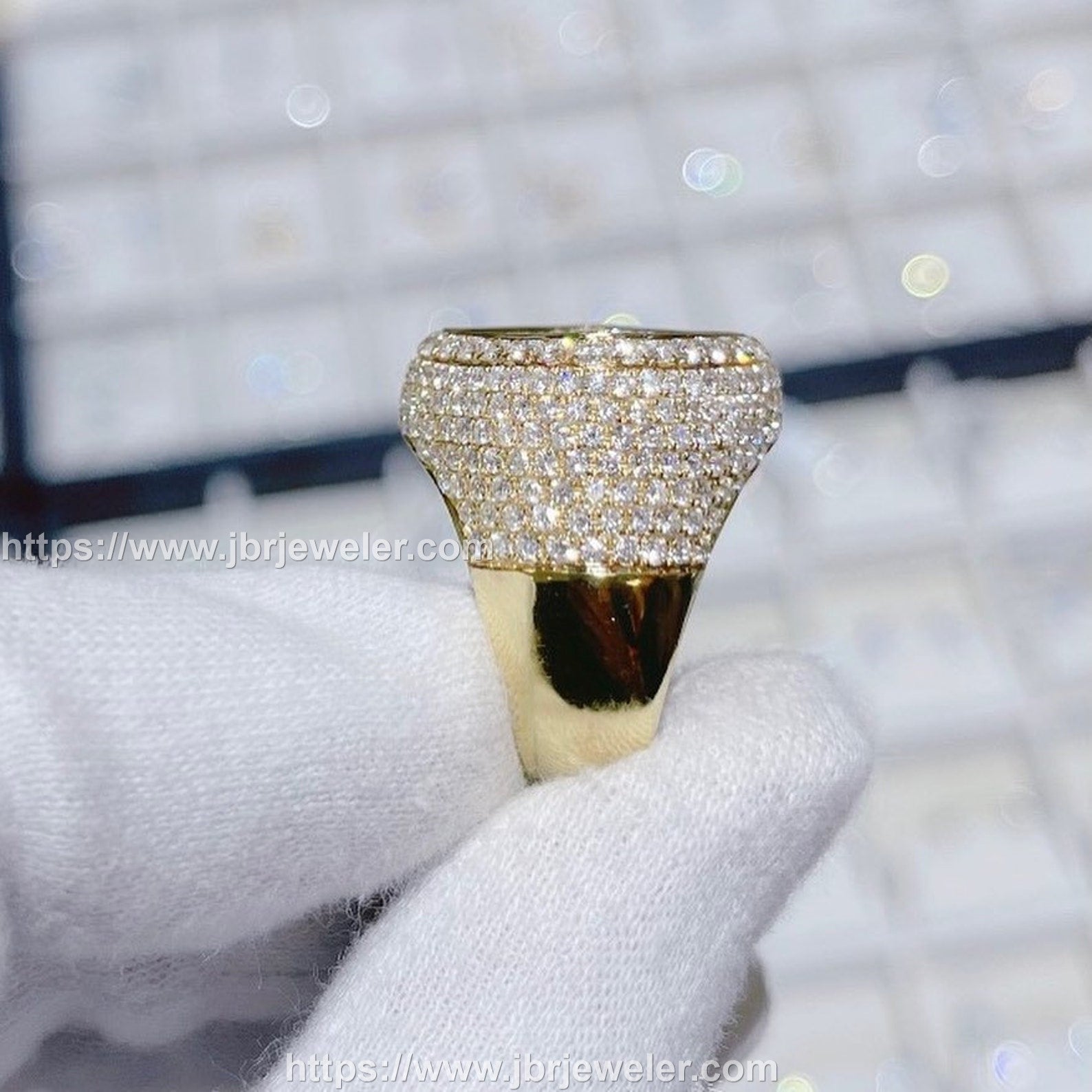 Princess and Round Pave Set Gold Ice out Champion Ring - JBR Jeweler