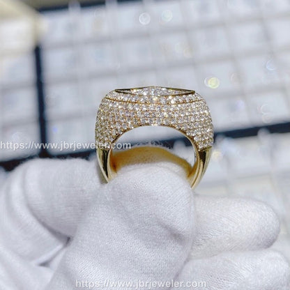 Princess and Round Pave Set Gold Ice out Champion Ring