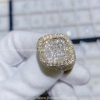 Princess and Round Pave Set Gold Ice out Champion Ring