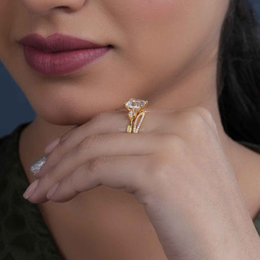 Infinity Three Stone Emerald Lab Grown Diamond Bridal Wedding Ring Sets