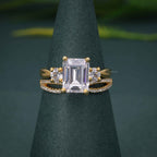 Infinity Three Stone Emerald Moissanite Diamond Bridal Wedding Ring Sets - JBR Jeweler