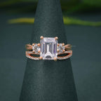 Infinity Three Stone Emerald Moissanite Diamond Bridal Wedding Ring Sets - JBR Jeweler