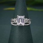 Infinity Three Stone Emerald Moissanite Diamond Bridal Wedding Ring Sets - JBR Jeweler