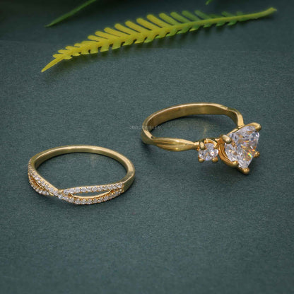 Ensembles d'anneaux de mariage de mariée en diamant cultivé en laboratoire, trois pierres infinies, taille cœur