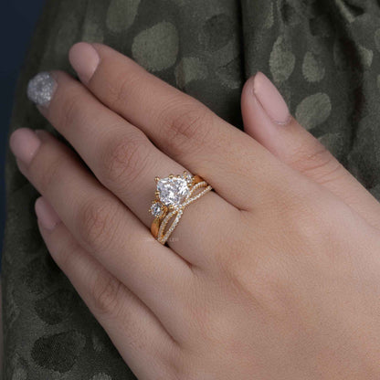 Ensembles d'anneaux de mariage de mariée en diamant cultivé en laboratoire, trois pierres infinies, taille cœur