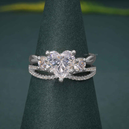 Ensembles d'anneaux de mariage de mariée en diamant cultivé en laboratoire, trois pierres infinies, taille cœur