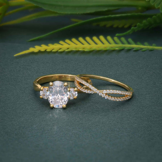 Ensembles de bagues de mariage en diamant Moissanite ovale à trois pierres Infinity