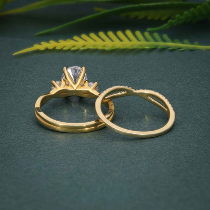 Ensembles d'anneaux de mariage de mariée en diamant cultivé en laboratoire, coupe ovale à trois pierres Infinity