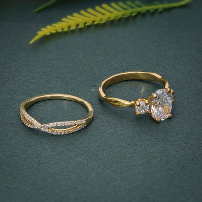 Ensembles d'anneaux de mariage de mariée en diamant cultivé en laboratoire, coupe ovale à trois pierres Infinity